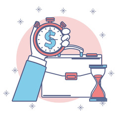 Hand with money clock and briefcase vector illustration graphic design