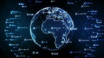 Global network connections. Connecting big data around the world. You can use it for a technology, communication or social media background. Blue version. Seamless loop. 4K - Powered by Adobe