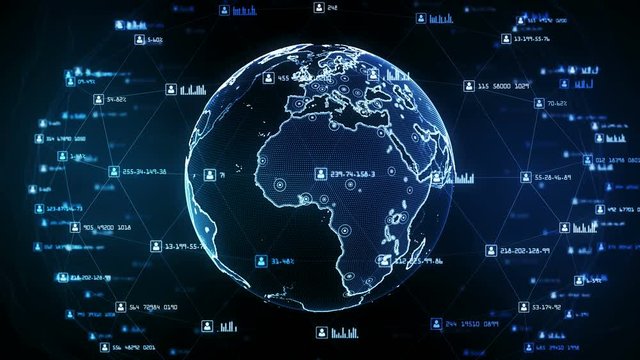Global network connections. Connecting big data around the world. You can use it for a technology, communication or social media background. Blue version. Seamless loop. 4K