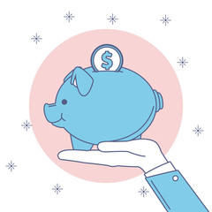 Hand holding piggy with savings vector illustration graphic design