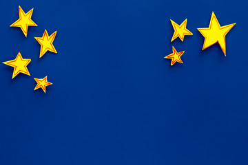 Stars frame. Drawn stars on blue background top view space for text