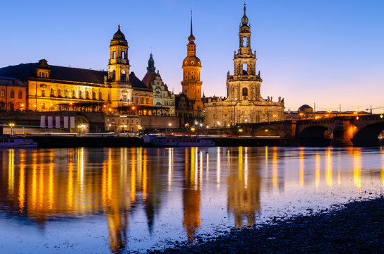 beautiful view on architecture of Dresden at evening, Germany