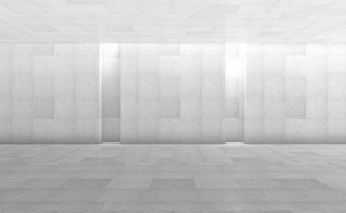 Abstract concrete showroom with columns. Modern geometric design. White floor and wall background. 3d rendering