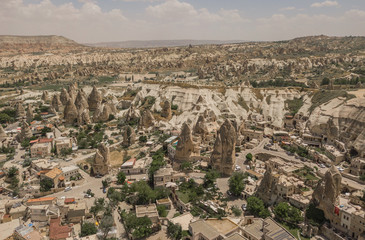 Fototapeta na wymiar Flying above Goreme. It is famous touristic place in Turkey