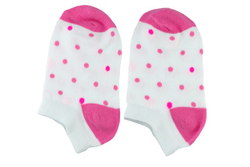 Bright pink baby socks isolated on white background. Fashion baby.