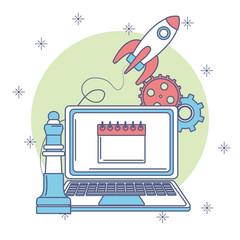 Fototapeta na wymiar Start up online business from laptop vector illustration graphic design