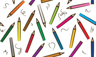 Set of colored pencil collection random arranged - seamless hand drawn isolated vector illustration craynos on white background.