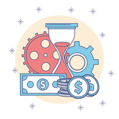 Hourglass with gears and money vector illustration graphic design