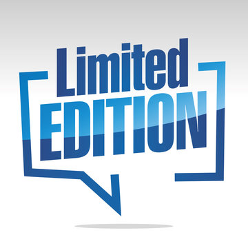 Limited edition in brackets white blue isolated sticker icon