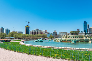 Buckingham fountain in Grant Park, Chicago, USA