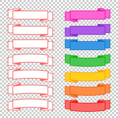 A set of color and monochrome banner ribbons. With space for text. A simple flat vector illustration isolated on a transparent background.