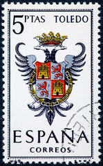 stamp printed in Spain dedicated to Arms of Provincial Capitals shows Toledo