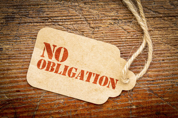 No obligation sign on price tag