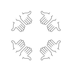 Round frame hands isolated on white background. Arms Hands Circle. People Hands Together. Flat design vector illustration.