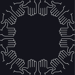 Round frame hands isolated on white background. Arms Hands Circle. People Hands Together. Flat design vector illustration.