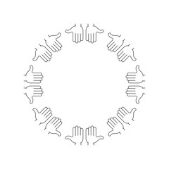 Round frame hands isolated on white background. Arms Hands Circle. People Hands Together. Symbol of unity, teamwork, trust, communication. Flat design vector illustration.