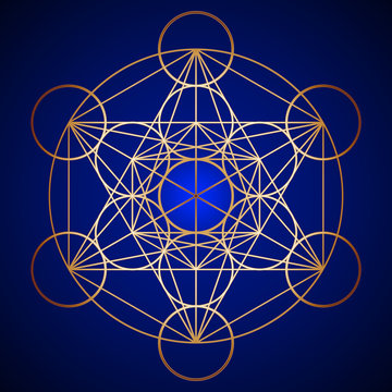 Gold Sacred Geometry Metatron Cube Pattern on background