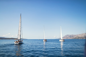 Fototapeta premium Portrait of sailing boats on open sea