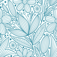 Decorative floral seamless pattern. Hand drawn colorful stylized doodle background. Botanical vector illustration