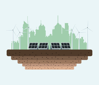 Solar panels at city electric energy vector illustration graphic design