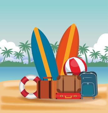Beach and vacations cartoon elements vector illustration graphic design