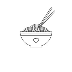 cute cartoon vector black and white bowl with noodle isolated 