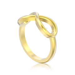 3D illustration isolated gold simple infinity ring with reflection