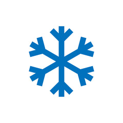 Snowflake sign. Blue Snowflake icon isolated on white background. Snow flake silhouette. Symbol of snow, holiday, cold weather, frost. Winter design element. Vector illustration