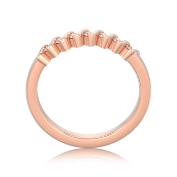 3D illustration isolated rose gold engagement anniversary band diamond ring with reflection