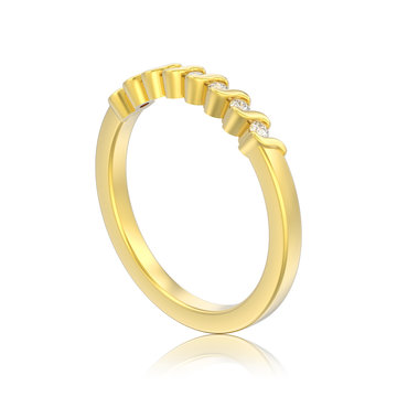 3D illustration isolated gold engagement anniversary band diamond ring with reflection