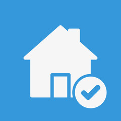 House icon, buildings icon with check sign. House icon and approved, confirm, done, tick, completed symbol