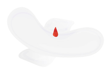 Vector illustration: menstrual pad or sanitary hygiene napkin with a drop of blood isolated. © tatadonets