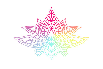 Hand drawn isolated rainbow lotus. Ethnic oriental ornament