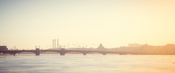 St. Petersburg in the spring at sunset. Evening light. Evening St. Petersburg.