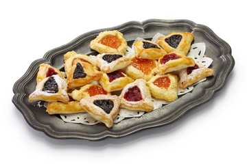 homemade hamantaschen cookies for happy Purim jewish holiday party