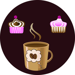 Illustrated  love to coffee and cakes in vector.