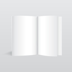 Realistic blank opened magazine mockup template. Vector.