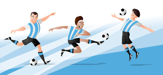 Fototapeta na wymiar Team Argentina football soccer players set kicking the ball