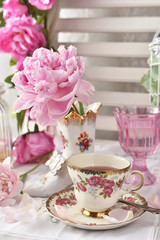 fruit tea in beautiful vintage porcelain cup