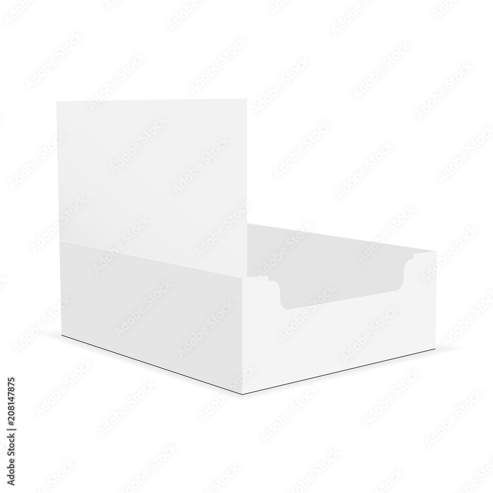 Poster empty cardboard display box mockup - side view. vector illustration