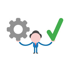 Vector illustration businessman character holding gear and check mark