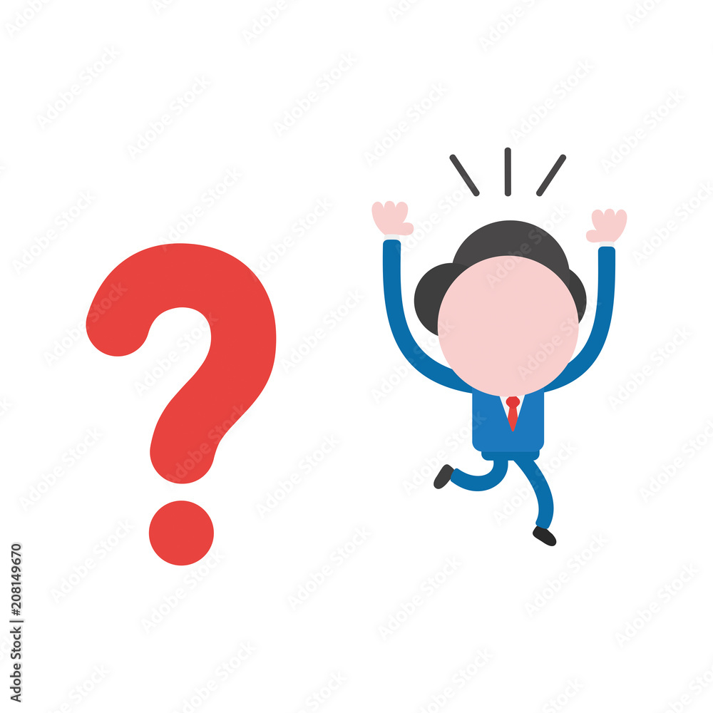 Poster vector illustration businessman character running away from question mark problem