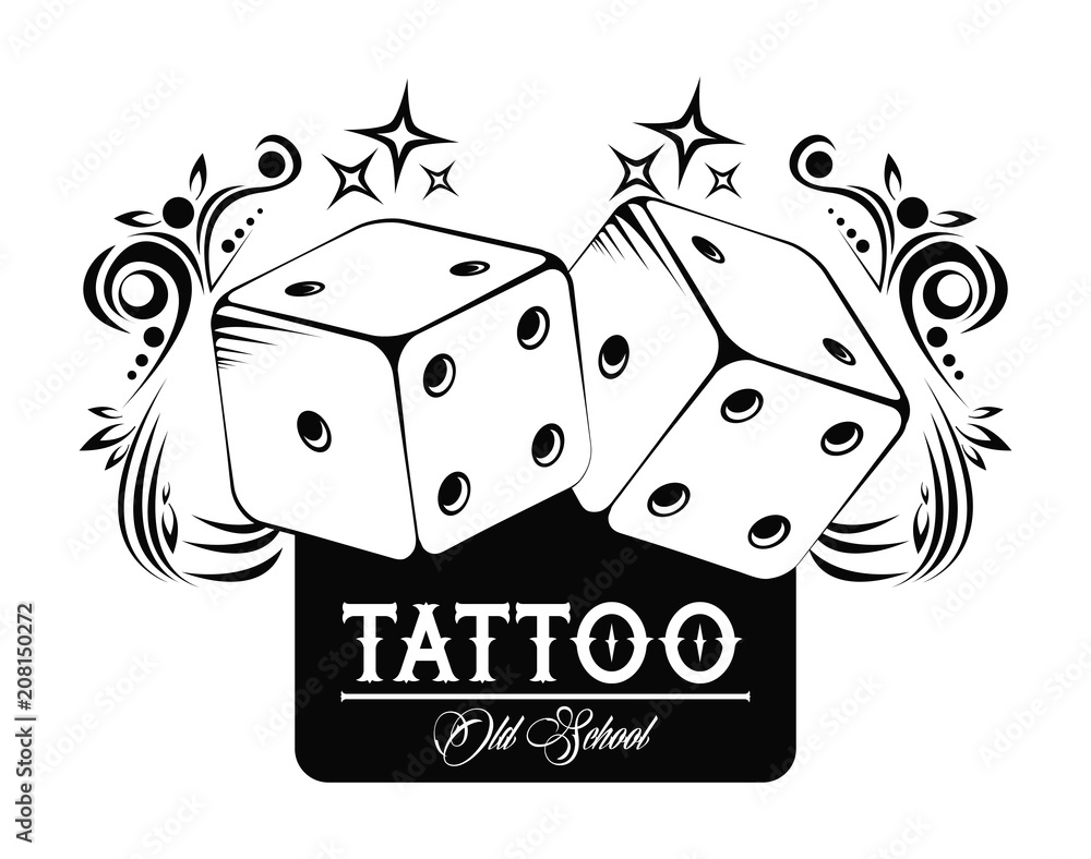 Wall mural old school tattoo with dices drawing design vector illustration graphic