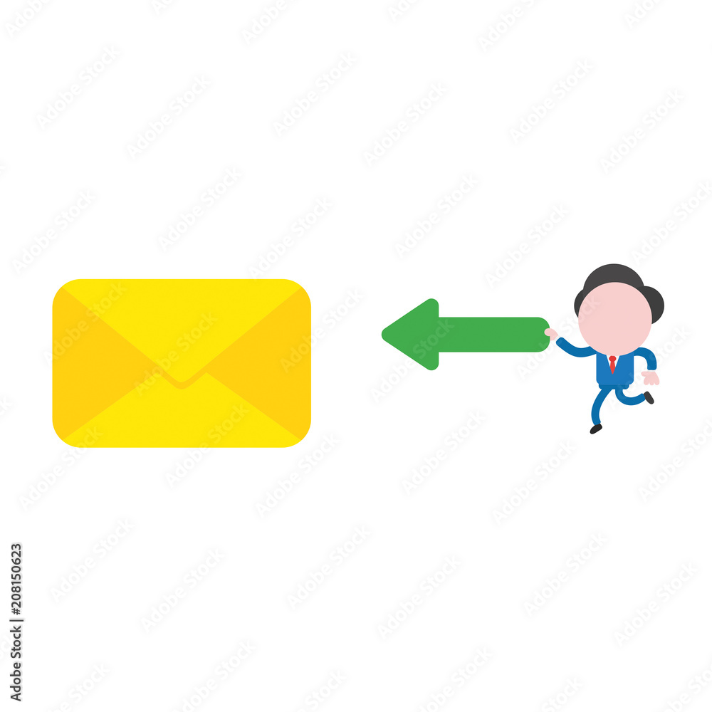 Aufkleber vector illustration businessman character closed mail envelope and running and holding arrow pointin