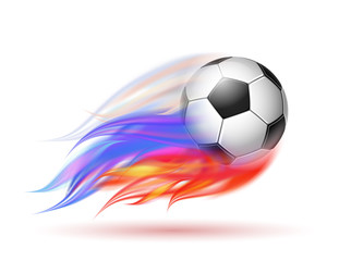 Obraz premium Soccer ball with flame trail of Russian Flag