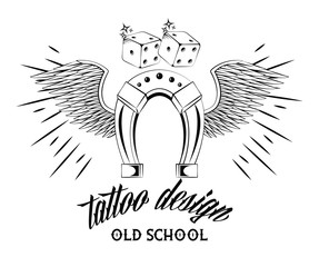 Old school tattoo with horseshoe drawing design vector illustration graphic