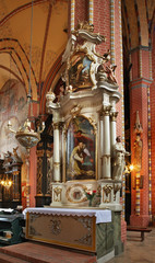 Fototapeta na wymiar Relics of holy Valentine at Church of Assumption of Virgin Mary in Chelmno. Poland