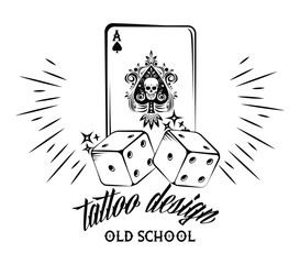 Old school tattoo with poker cards drawing design vector illustration graphic