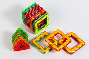 multi-colored children's plastic magnetic designer on isolated white background