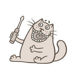 master cat shows a screwdriver. vector illustration.
